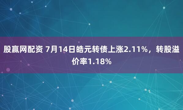 股赢网配资 7月14日皓元转债上涨2.11%，转股溢价率1.18%
